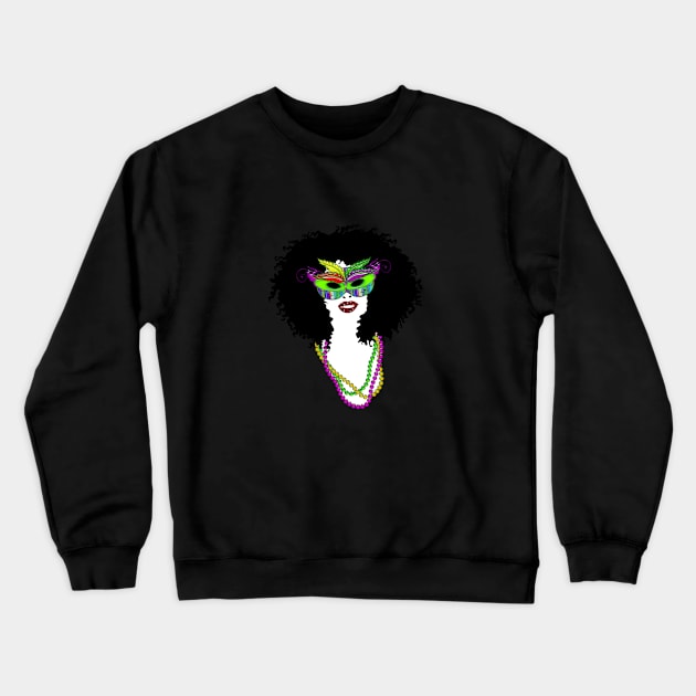 Mardi Gras Mask and Beads | Afro Hair Woman | Cherie's Art(c)2022 Crewneck Sweatshirt by CheriesArt